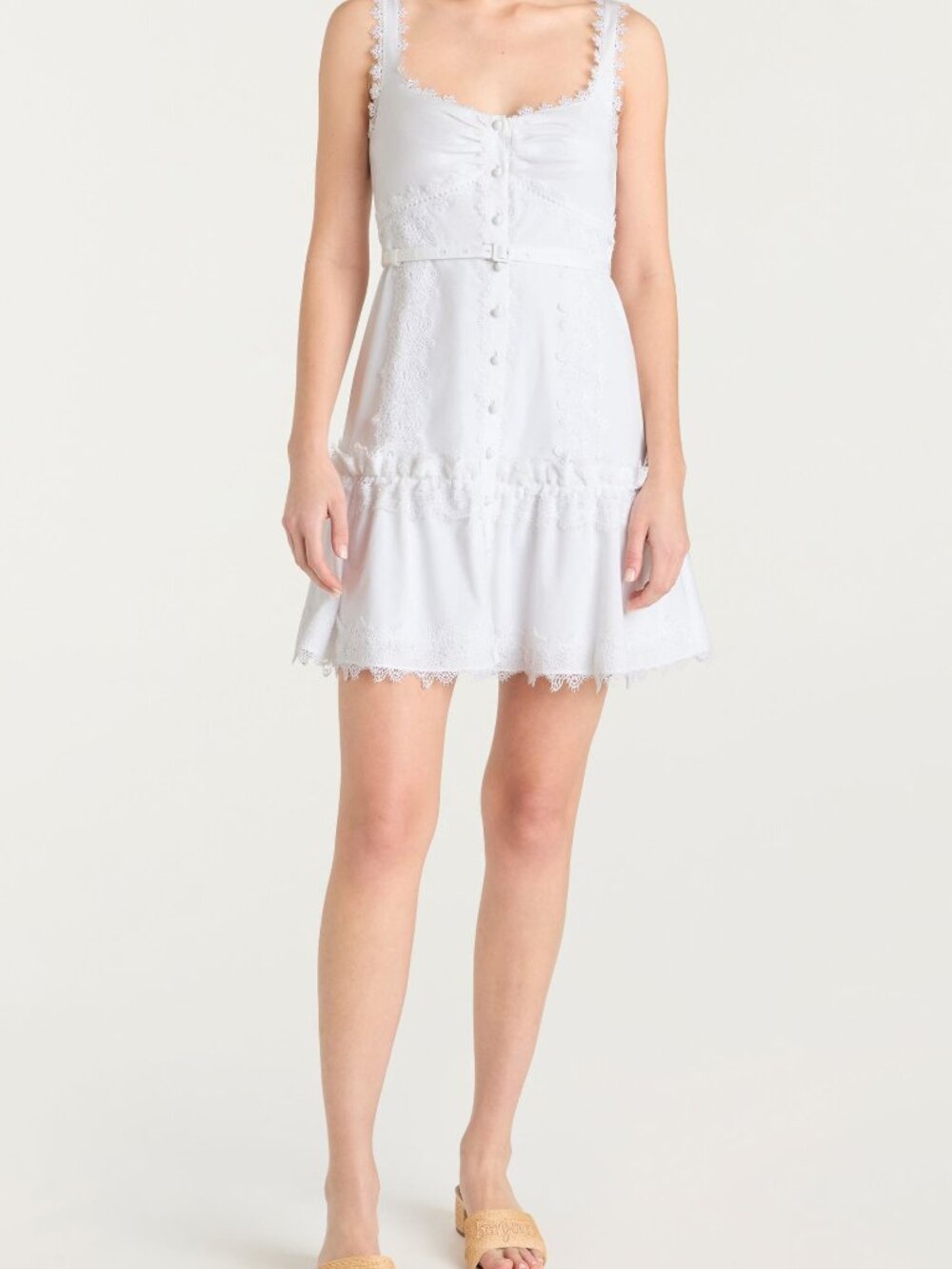 NWT CINQ A SEPT Aziza Lace Sleeveless Belted Minidress White Size 6